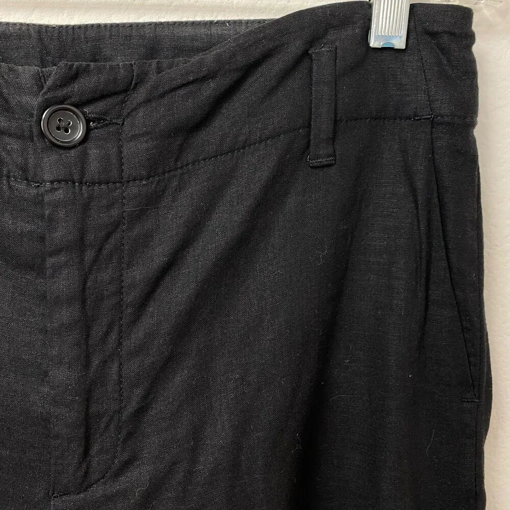 Vtg Banana Republic Black Linen Rayon Pants Sz 4 Pockets Flared Legs Belt Loops